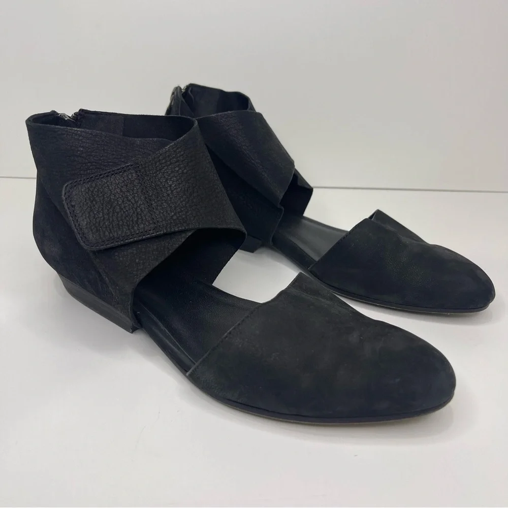 Eileen Fisher Women’s 7.5 Black Tumbled Nubuck‎ Suede Pointed Toe Strap Shoes